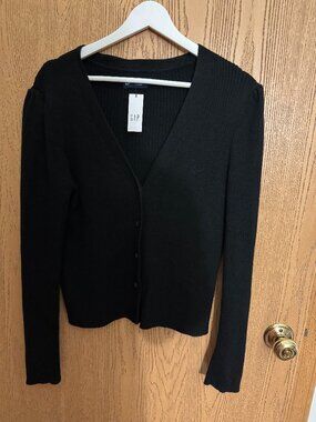 NWT Gap Cardigan Button Up Heavy Ribbed Knit US Size M Black